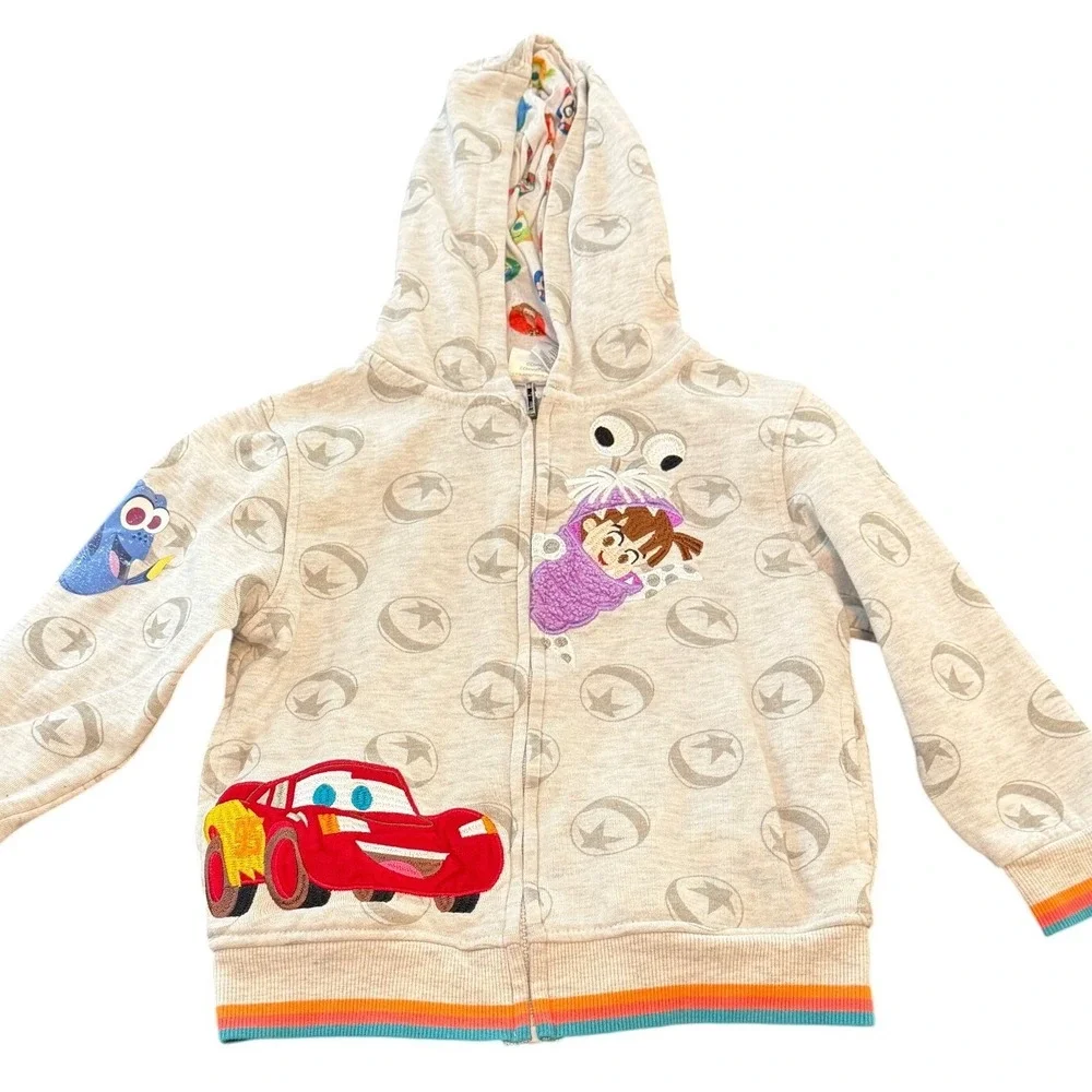 Disney 100 Boys Grey Lightning McQueen Boo Dory Zip Up Hoodie Size 5